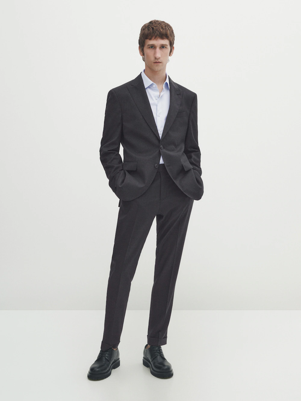 

Простые серые брюки из смешанной шерсти Massimo Dutti, угольный, Серый