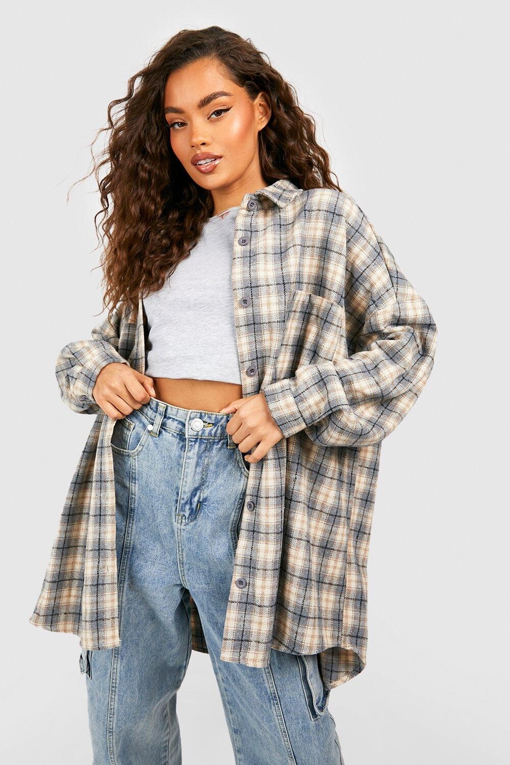 

Черная фланелевая рубашка оверсайз Boohoo, серый