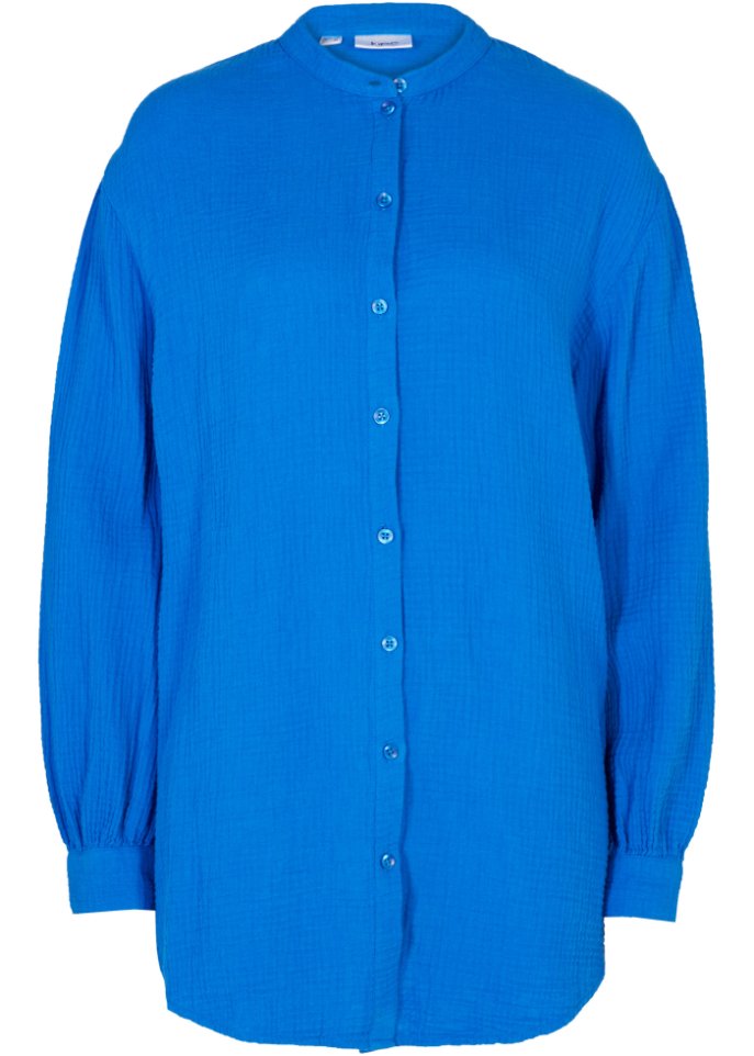 Муслиновая длинная блузка оверсайз из хлопка с разрезами по бокам Bpc Bonprix Collection, синий