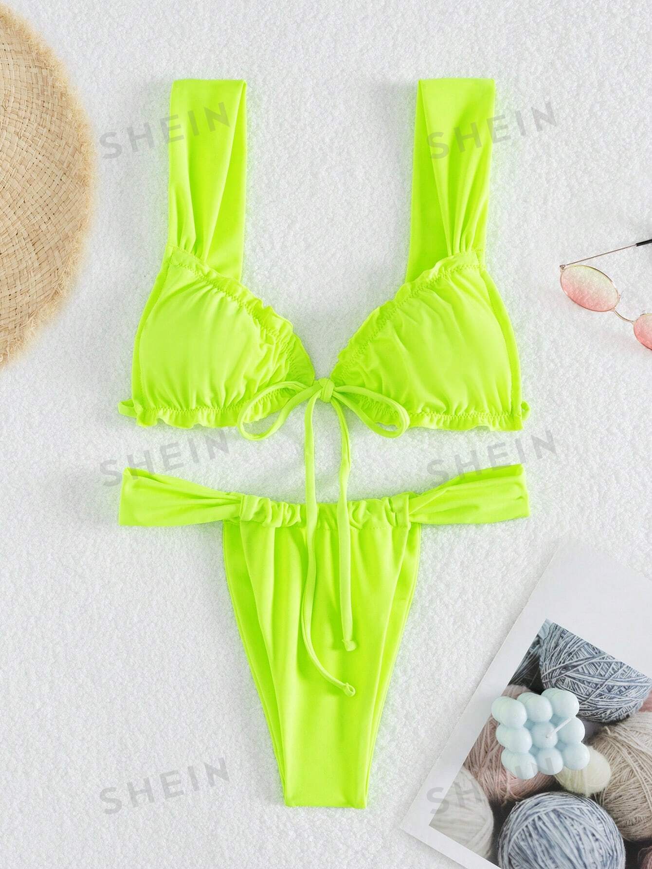 Новое поступление стильный сексуальный купальник бикини с цветными блоками, лаймово-зеленый