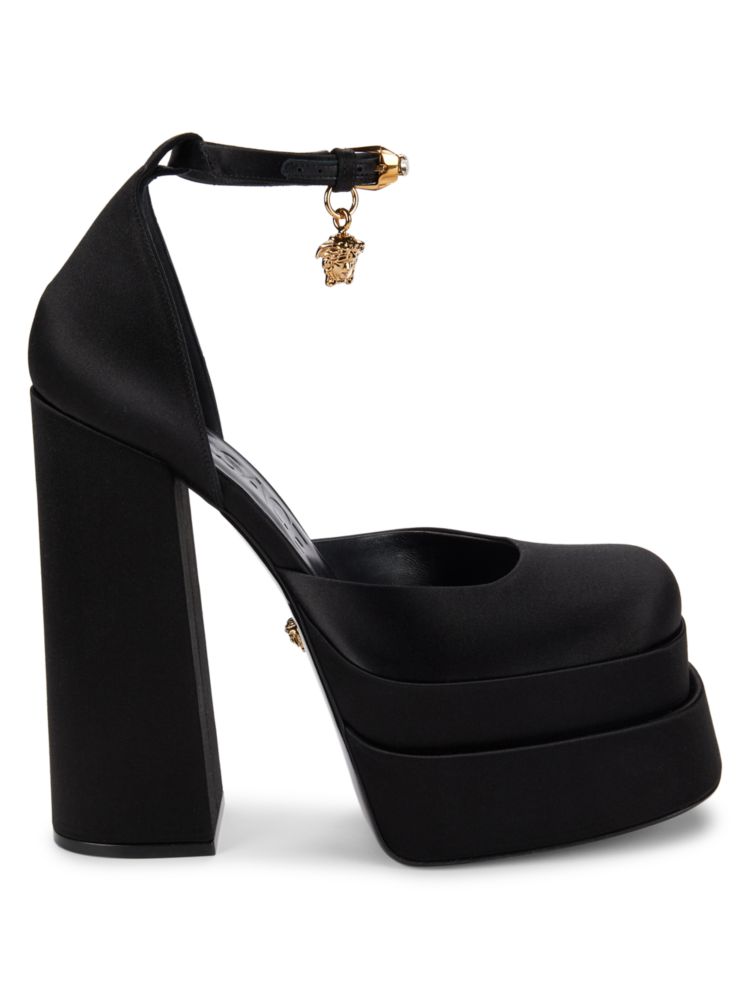 цена Кожаные туфли на платформе с украшением Versace, черный