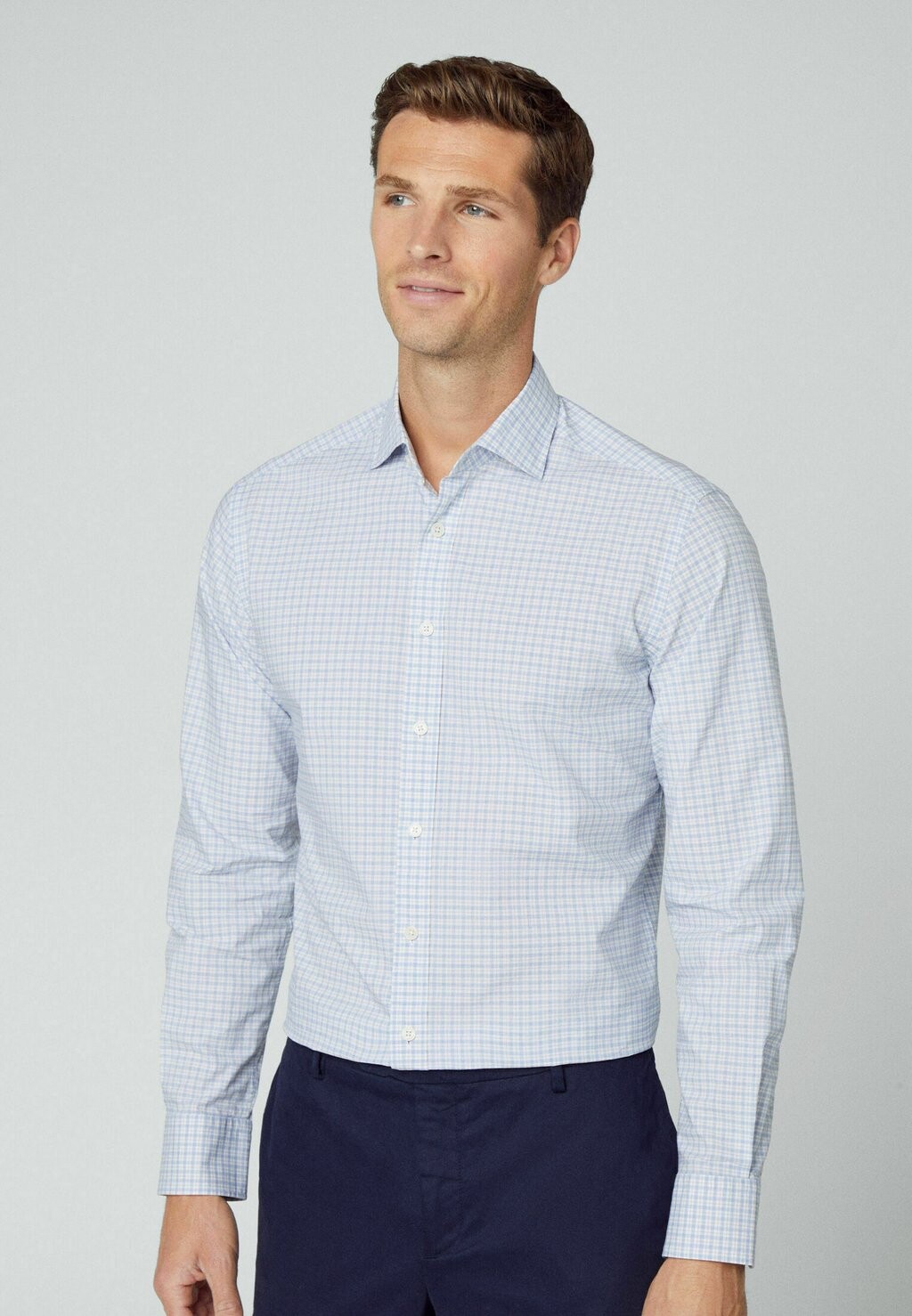 

Рубашка MELANGE POPLIN CHECK Hackett London, цвет white blue