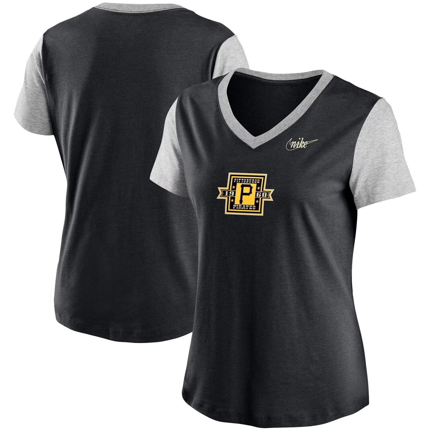 

Женская черная футболка Nike Pittsburgh Pirates Cooperstown Collection с логотипом Tri-Blend, средней длины и v-образным вырезом Nike, Черный