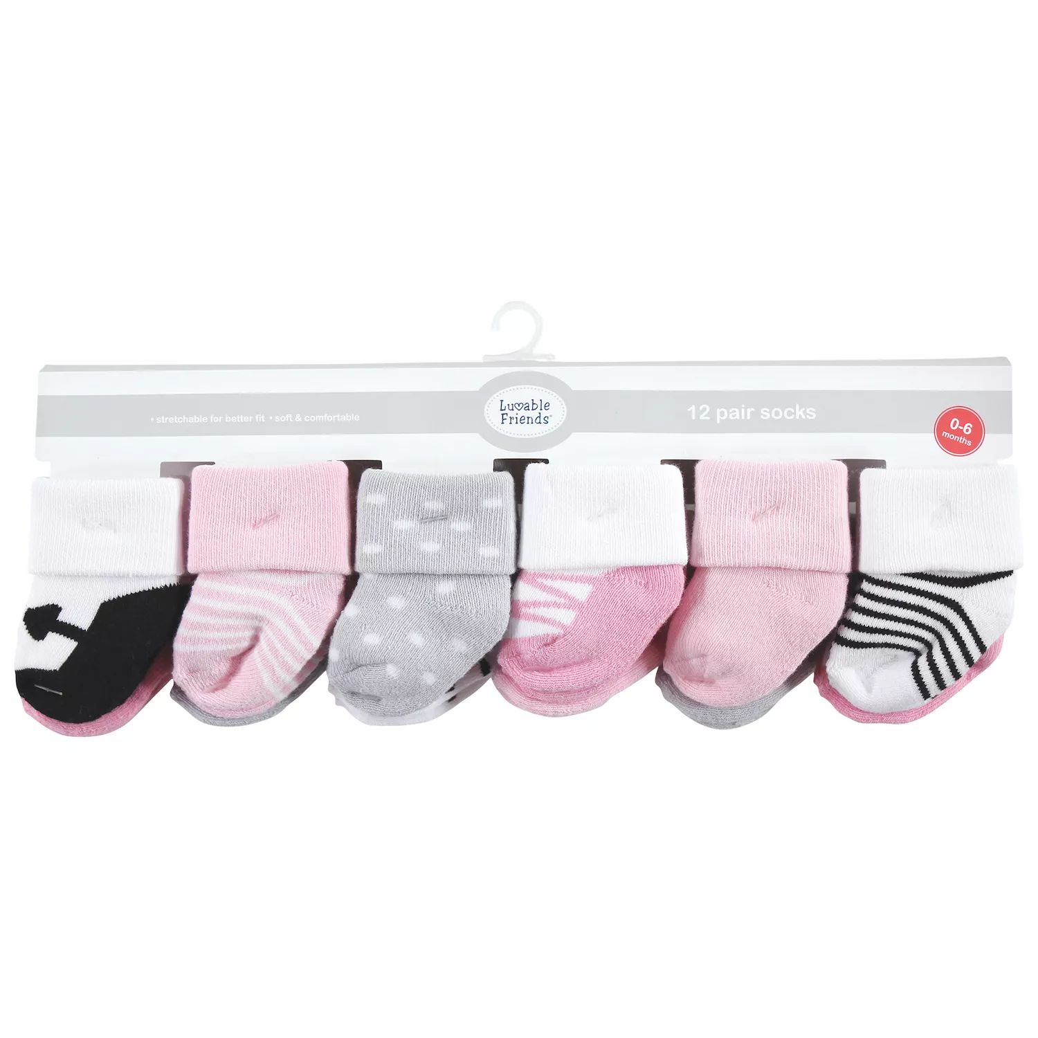 цена Махровые носки Luvable Friends для новорожденных и малышей, розовый, черный, балетки, 12 шт. Luvable Friends
