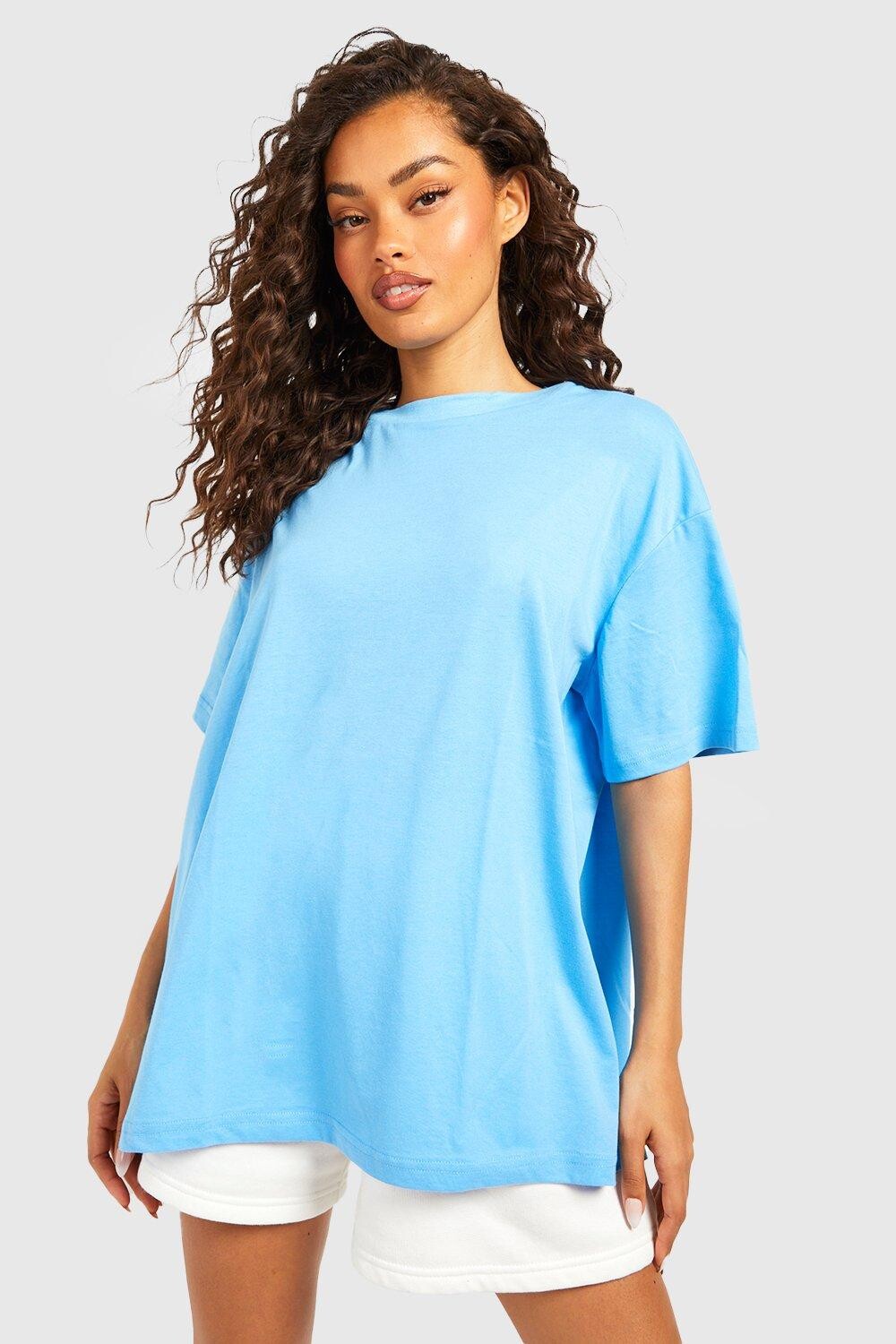 

Хлопковая футболка оверсайз Boohoo, синий