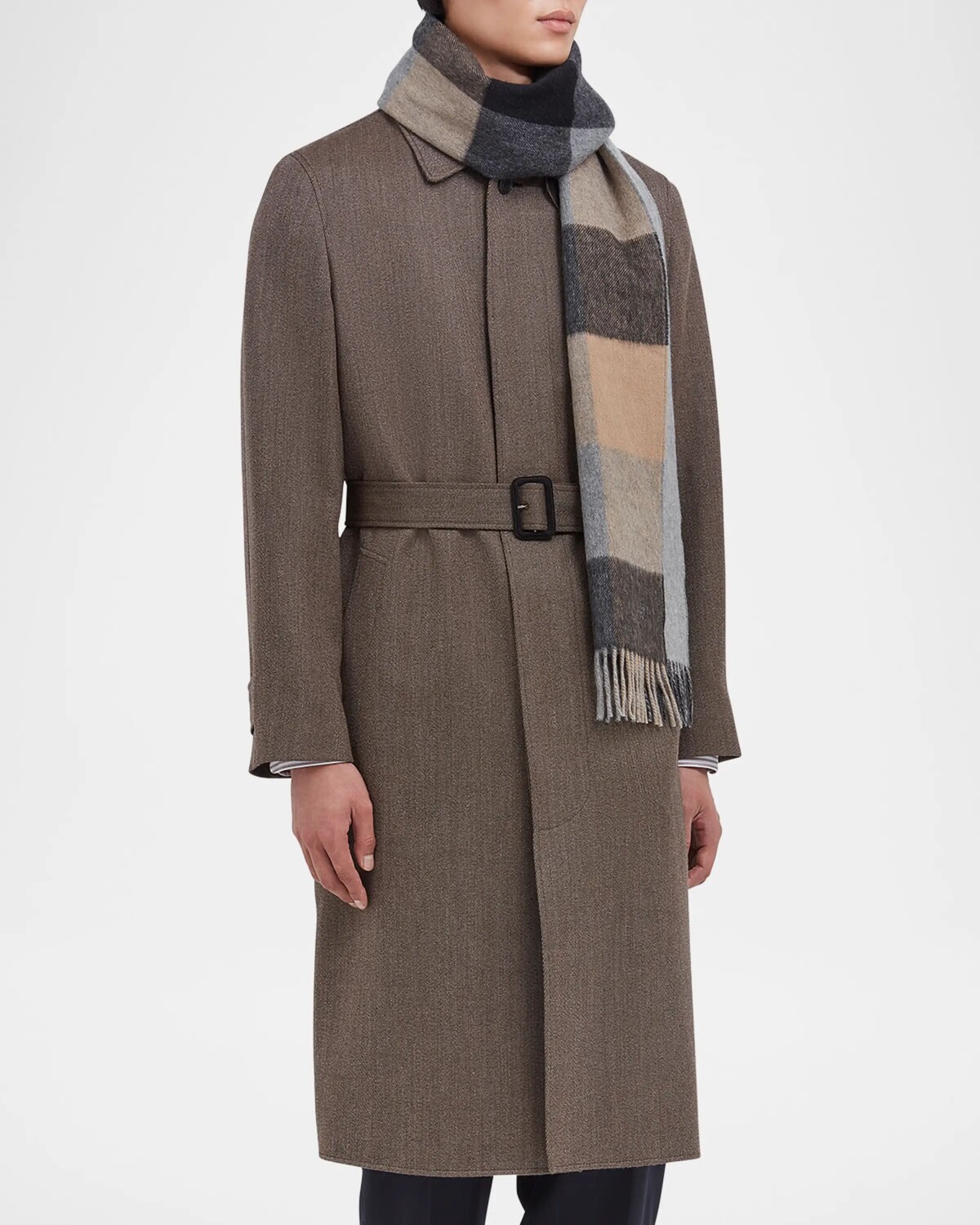 

Мужской кашемировый двусторонний шарф в клетку Dunhill, цвет Grey Melange