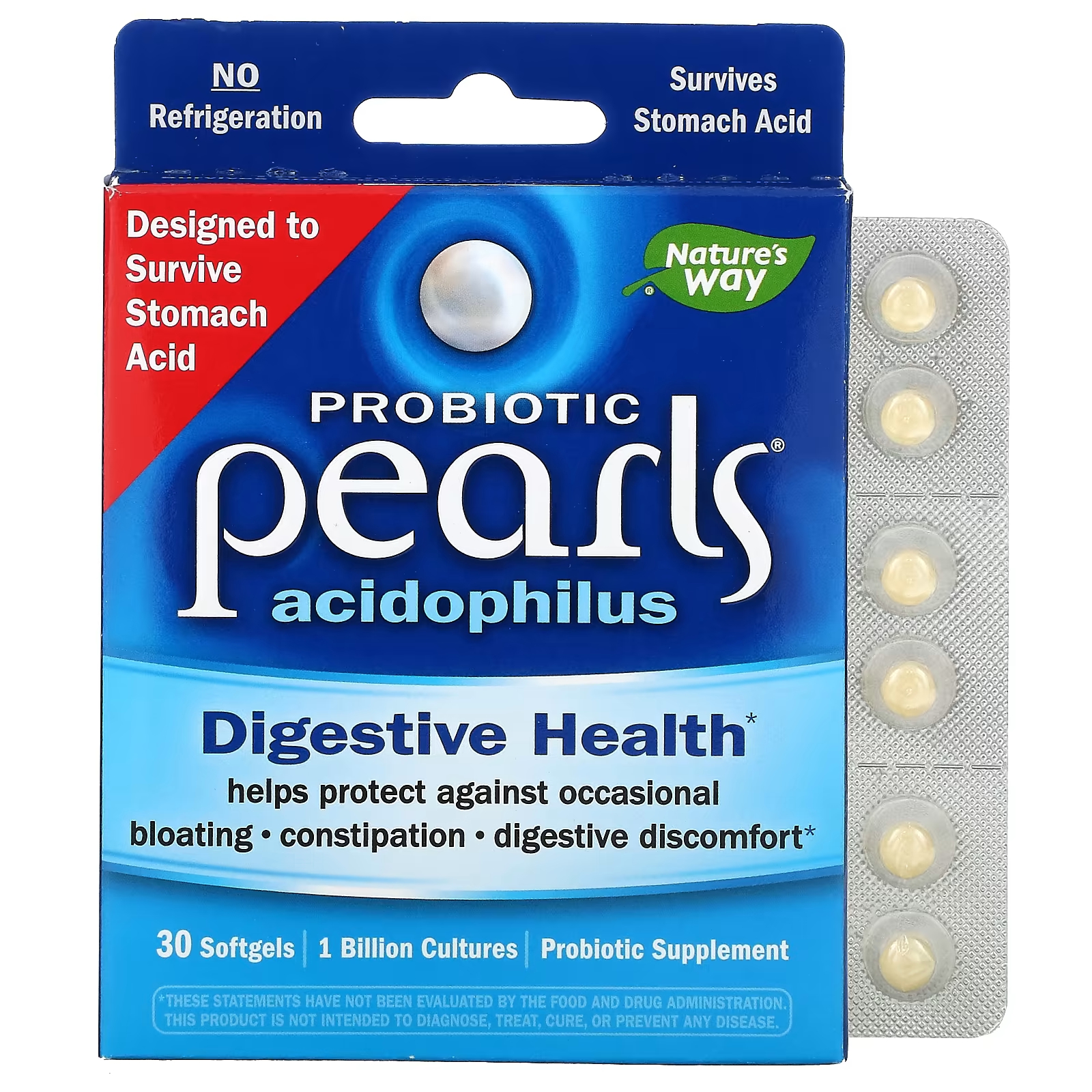 Nature's Way Пробиотические жемчужины Acidophilus 1 миллиард КОЕ, 30 мягких таблеток nature s way пробиотические жемчужины acidophilus 1 миллиард кое 90 мягких таблеток