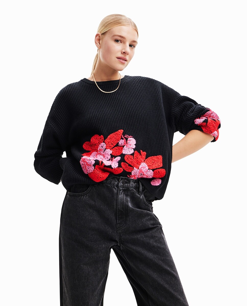 

Свитер с цветочной вышивкой Desigual, черный