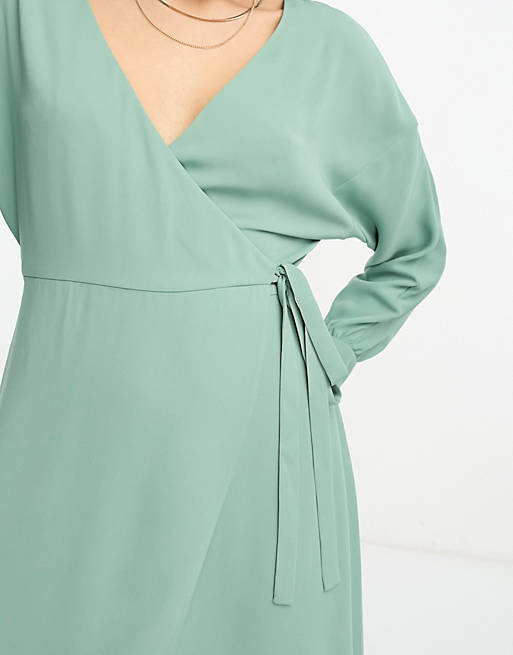 Зеленое платье миди с запахом и манжетами ASOS DESIGN