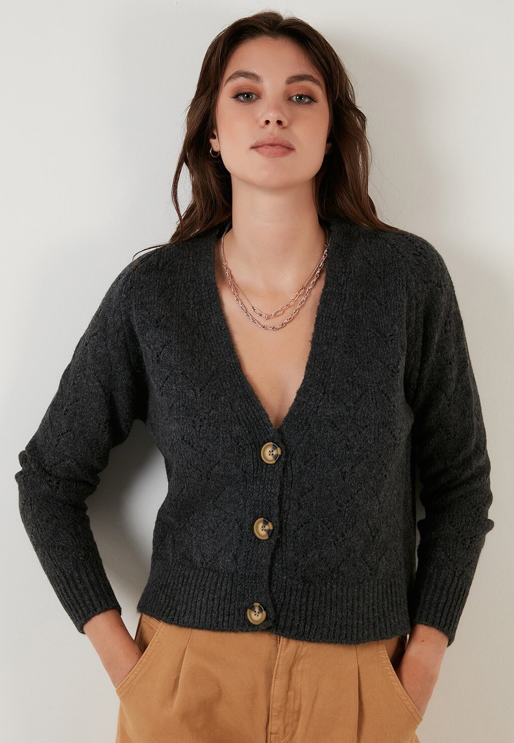 

Кардиган LELA Regular Fit, темно-серый, Серый;черный