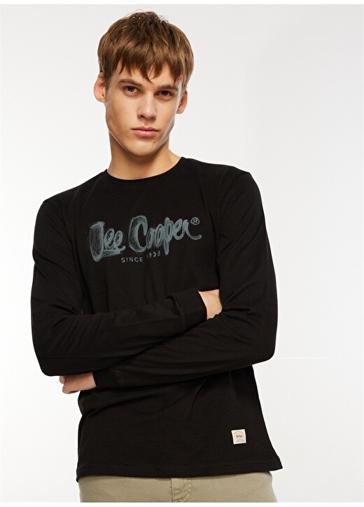 

Черная мужская футболка с круглым вырезом Lee Cooper, Черный