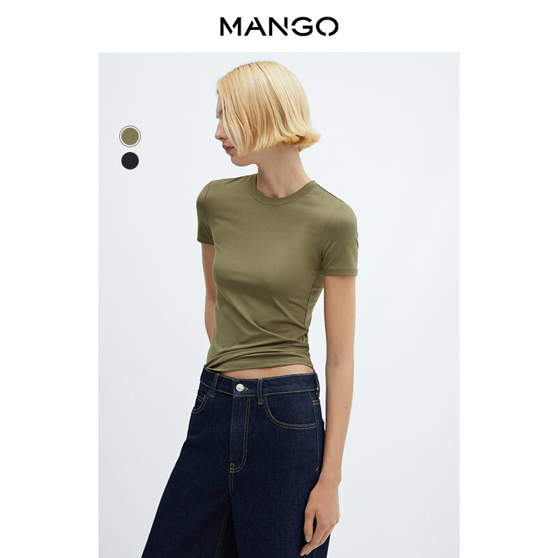 

Футболка приталенная женская Mango с круглым вырезом, серый