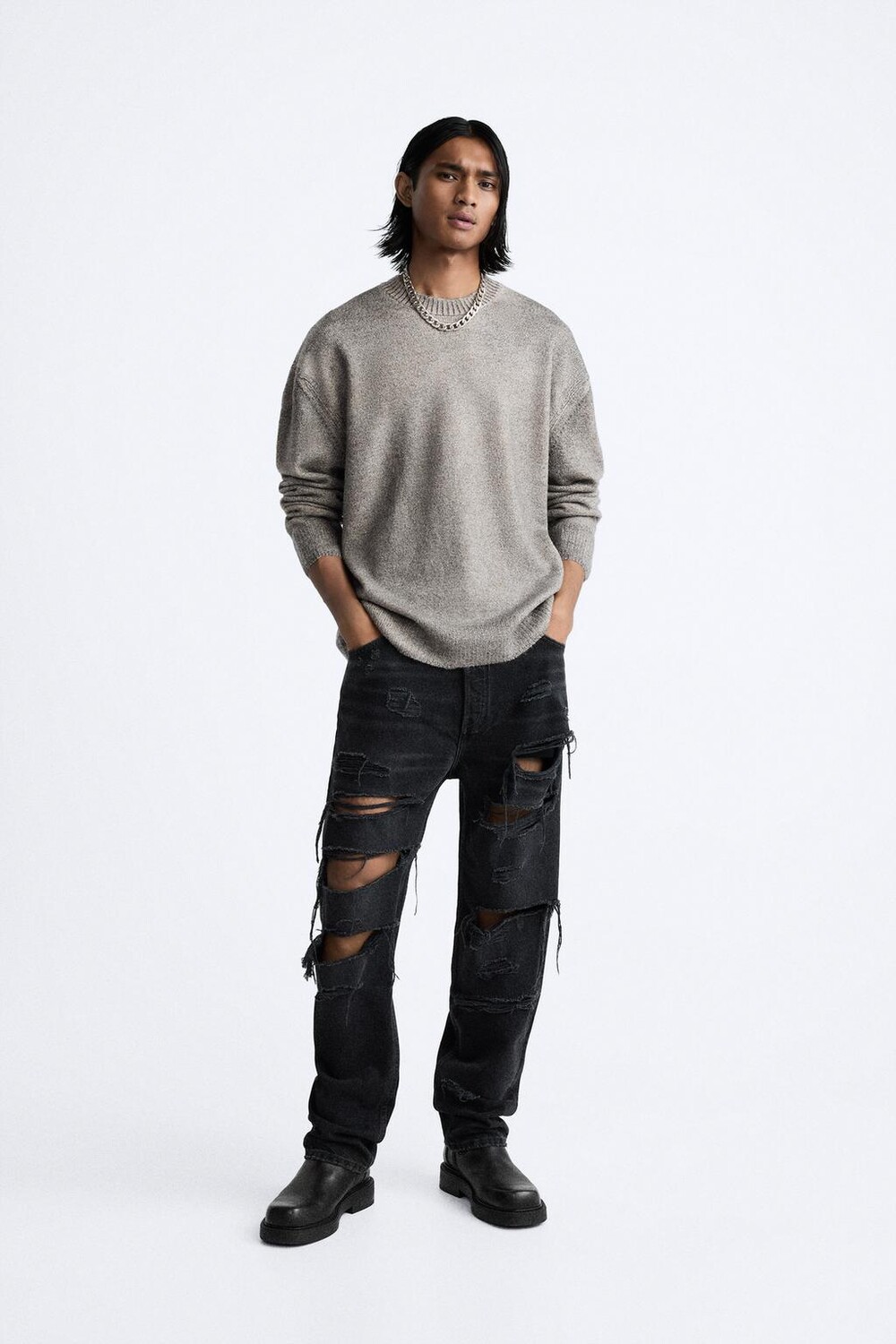 

Свитер с отделкой из фольги ZARA, экрю