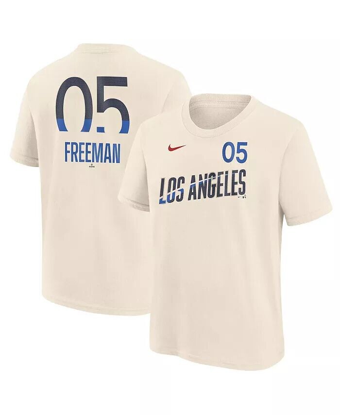 

Футболка Big Boys and Girls Freddie Freeman Cream Los Angeles Dodgers 2024 City Connect с именем и номером Nike, бежевый