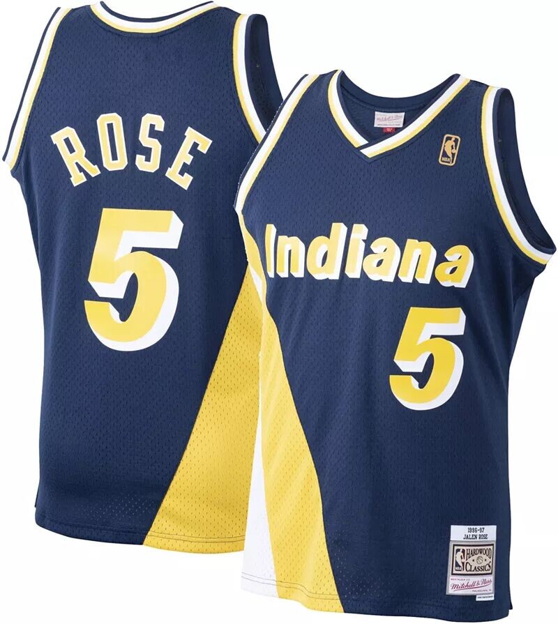 

Мужская футболка Mitchell & Ness Indiana Pacers Derrick Rose #5 темно-синего цвета Swingman