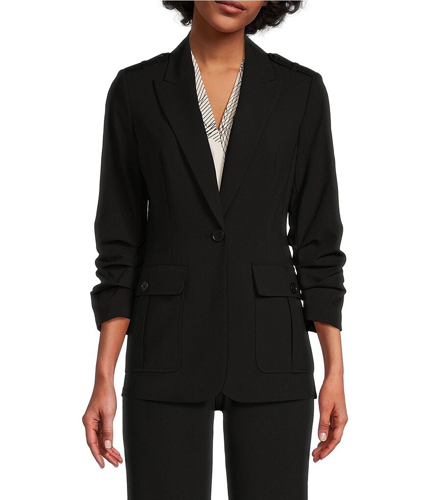 

Координационная куртка Calvin Klein Solid Luxe с лацканами 3/4 и жатыми рукавами на одной пуговице спереди, черный