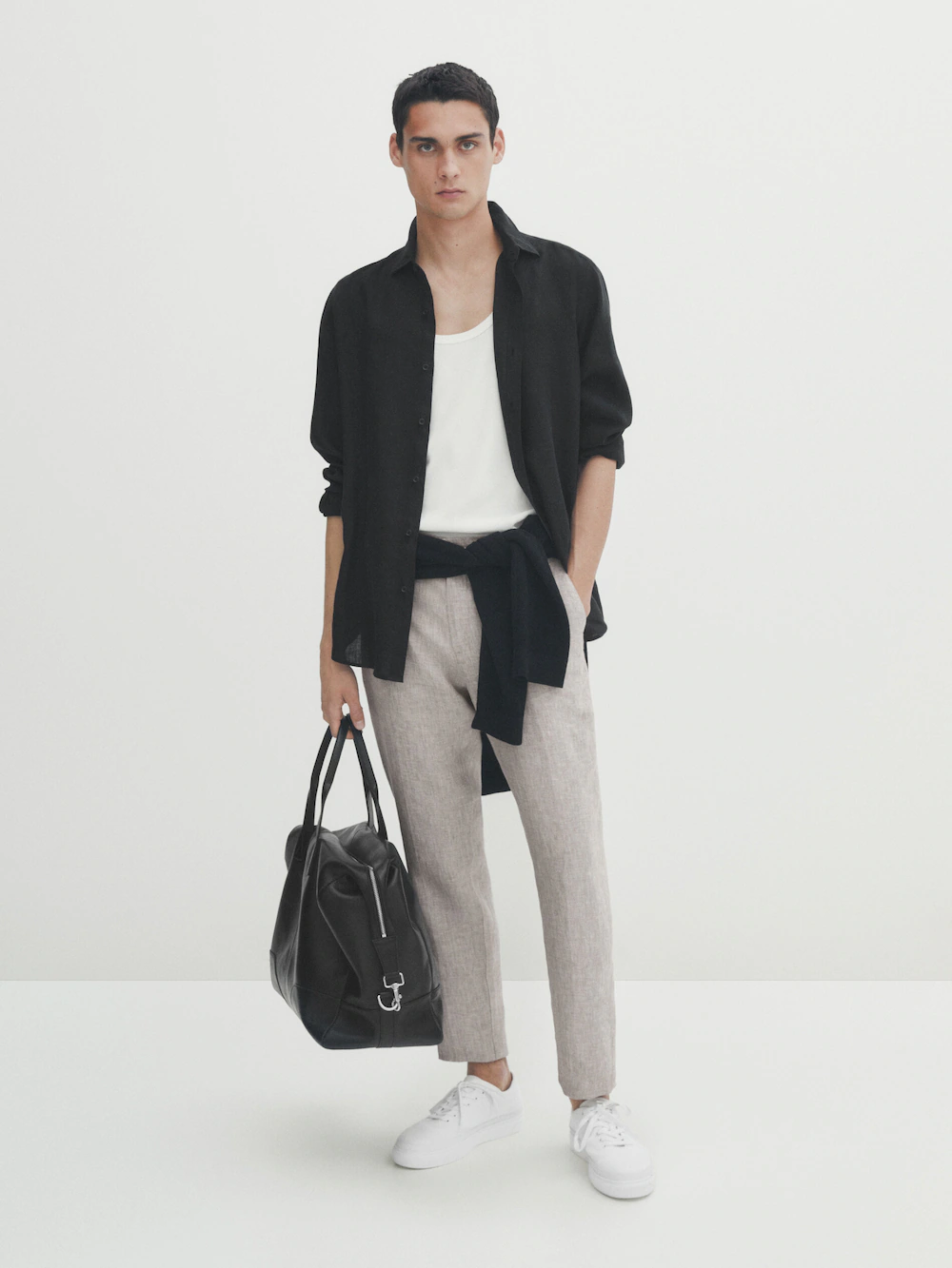 

Брюки чинос из 100% льна зауженного кроя Massimo Dutti, бежевый