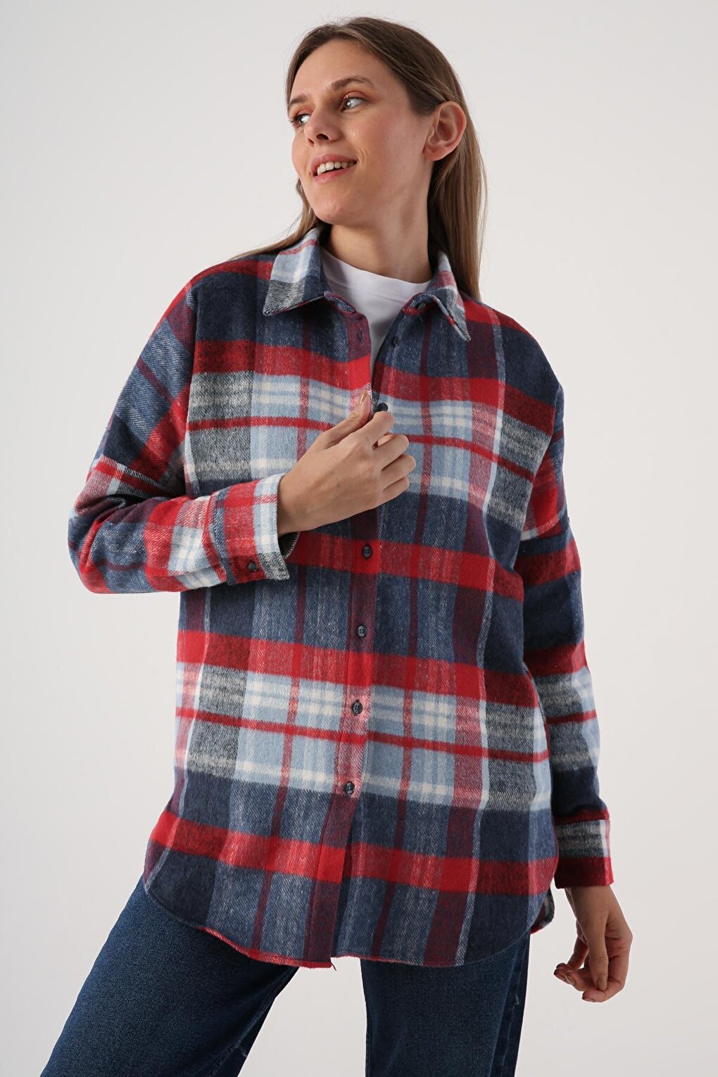 

Туника-рубашка Lumberjack Oversize цвета индиго-кирпич ALL DAY