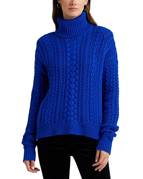 

Свитер с высоким воротником косой вязки Ralph Lauren, цвет Blue