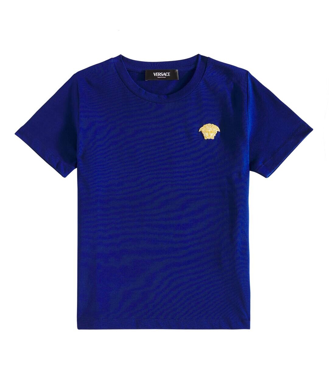 

Футболка из хлопкового джерси с вышивкой «Медуза» Versace Kids, цвет imperial blue+oro