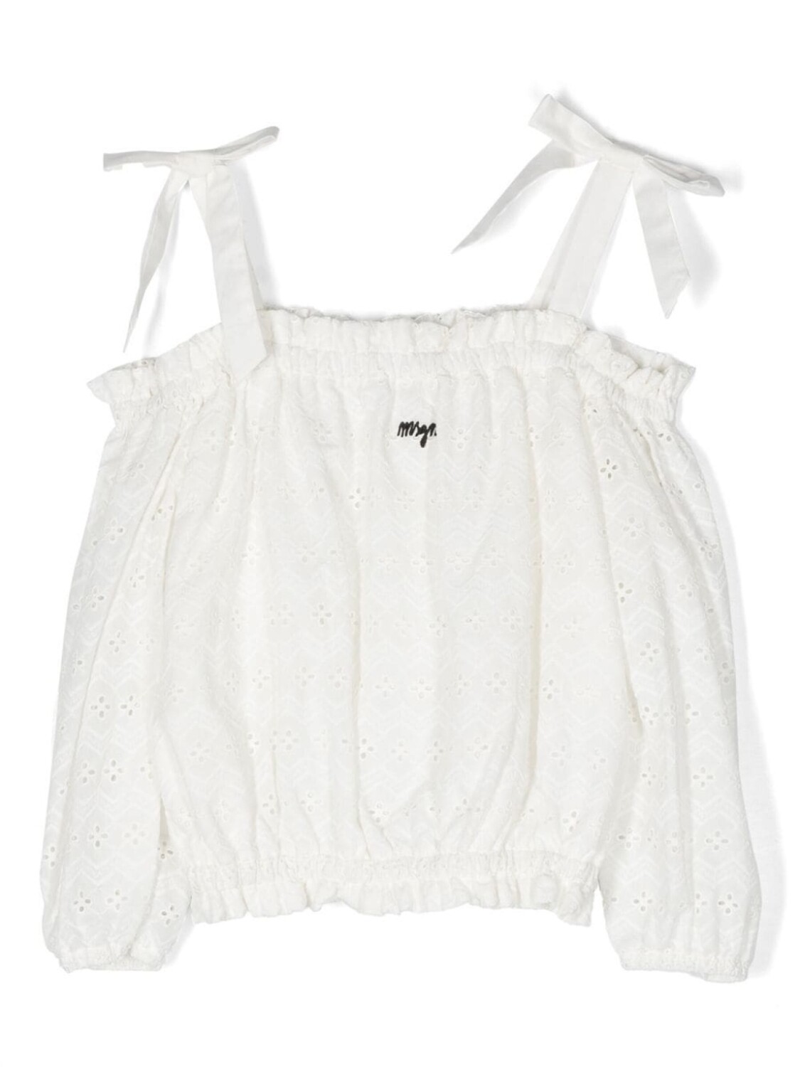 

MSGM Kids блузка с открытыми плечами и вышитым логотипом, белый