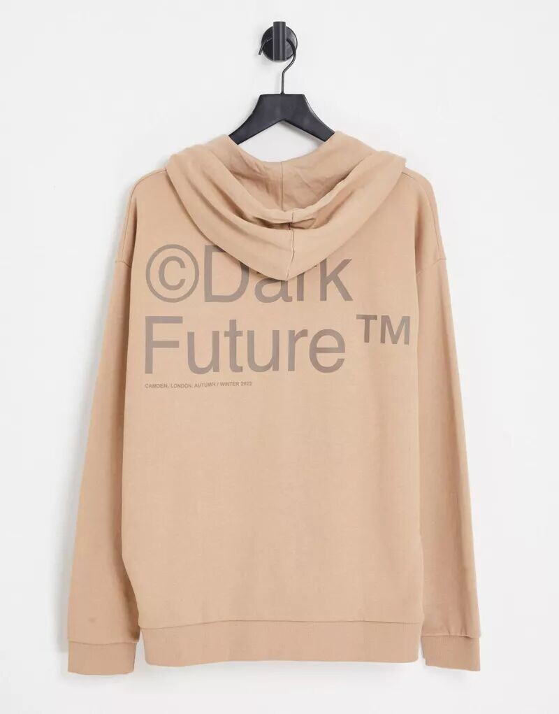 цена Объемное худи нейтрального тона с принтом логотипа на спине ASOS Dark Future