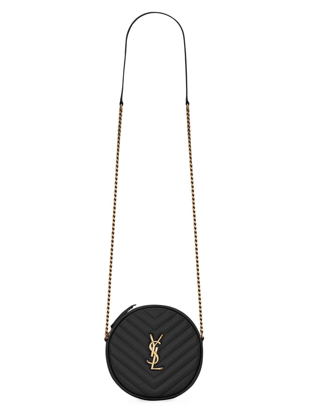 

Нефритовая круглая кожаная сумка из мателасса Saint Laurent