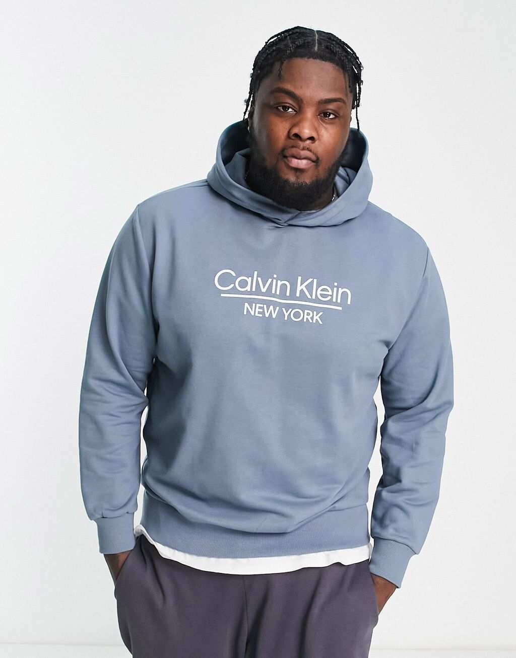 

Серая худи с центральным логотипом Calvin Klein Big & Tall