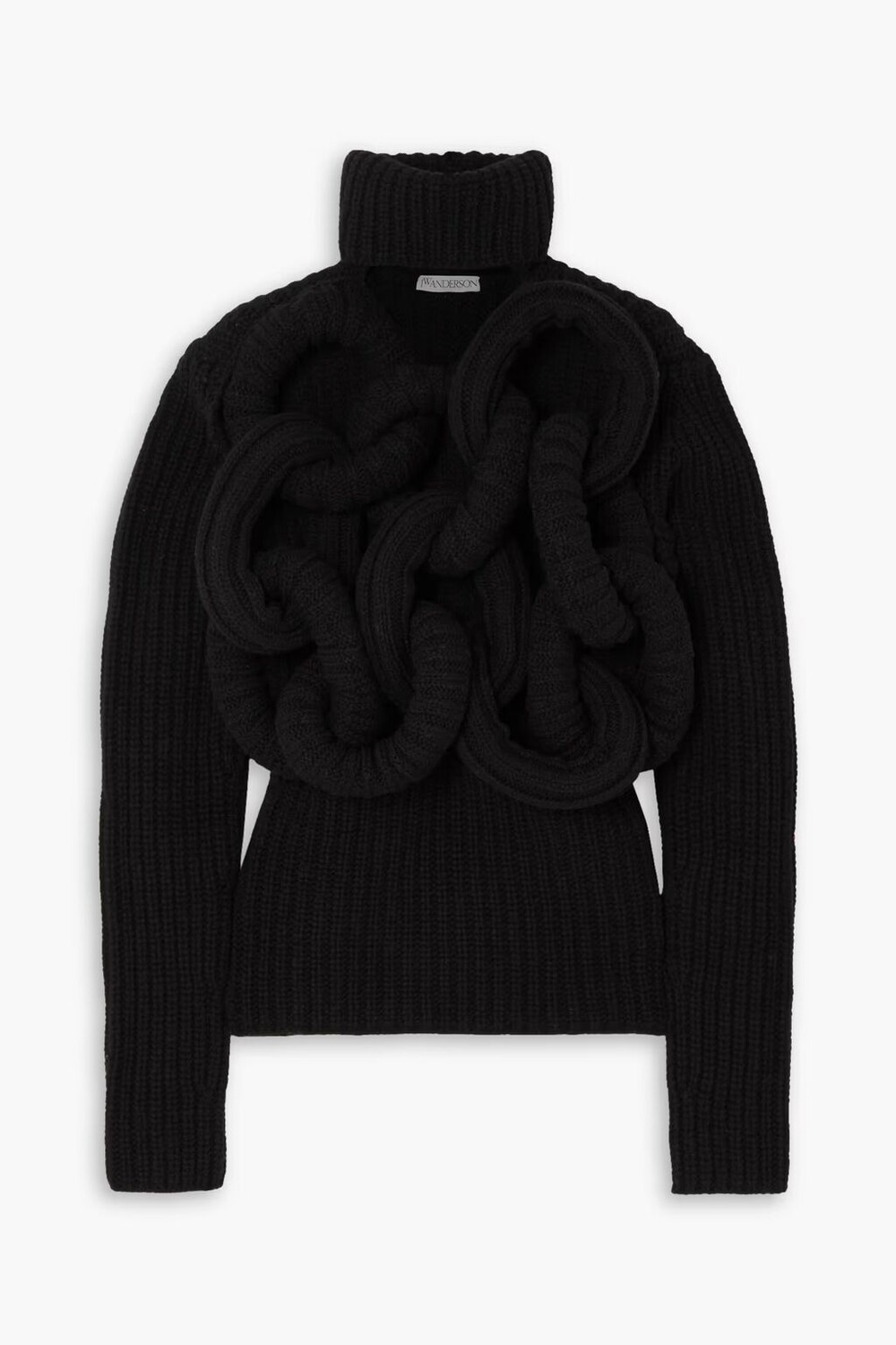 

Свитер с высоким воротником из шерсти мериноса и трубчатым вырезом Jw Anderson, черный