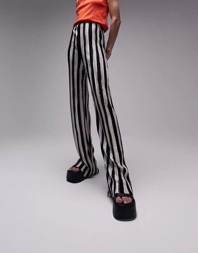 

Черно-белые плиссированные широкие брюки в полоску Topshop