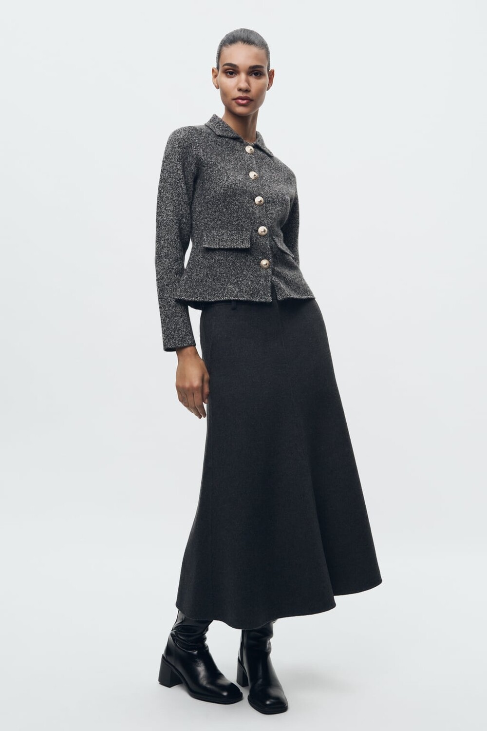 

Шерстяной блейзер из крученой пряжи ZARA, серый