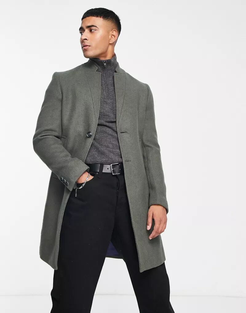 Темно-зеленое длинное пальто на шерстяной подкладке от Gianni Feraud