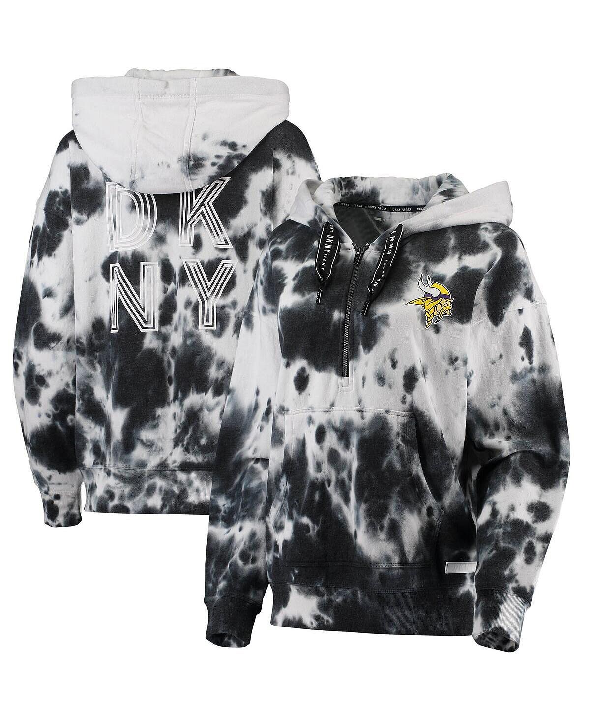 

Женская бело-черная толстовка с капюшоном Minnesota Vikings Dakota Oversized с половиной молнии с принтом тай-дай DKNY, Черный