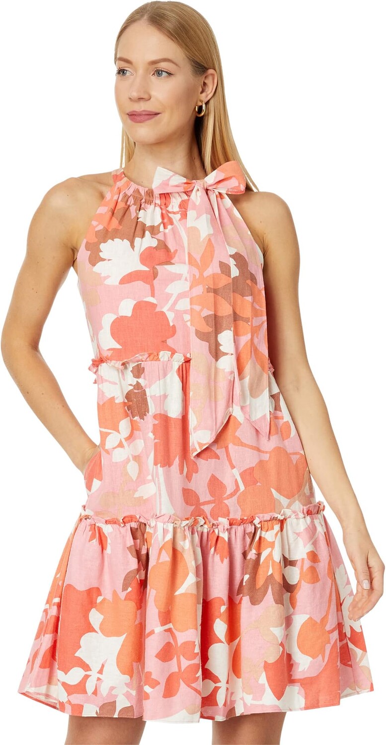 

Платье Linen Bow Neck Ruffle Trapeze Vince Camuto, коралловый, Красный