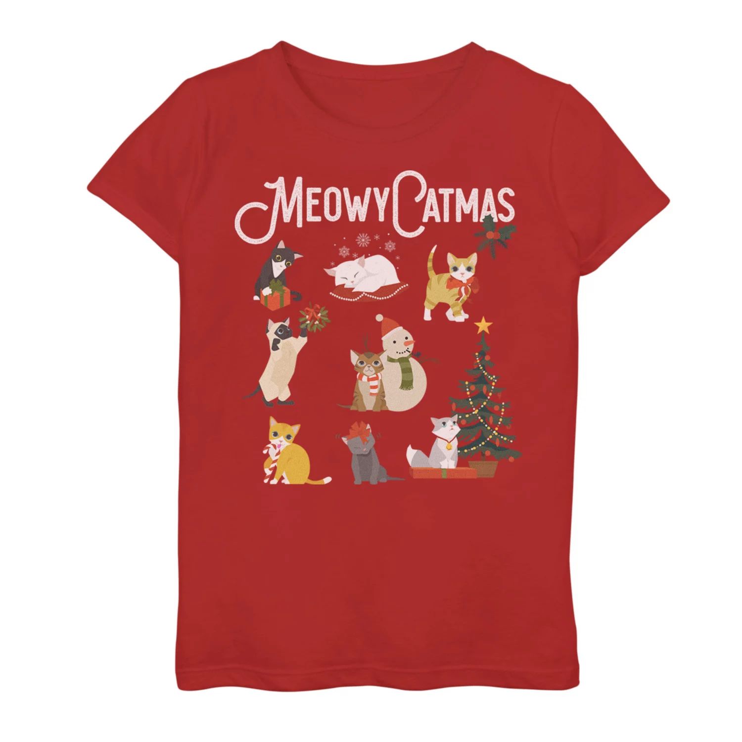 Милая праздничная футболка с рисунком «Рождественские котята» для девочек 7–16 лет Meowy Catmas Licensed Character