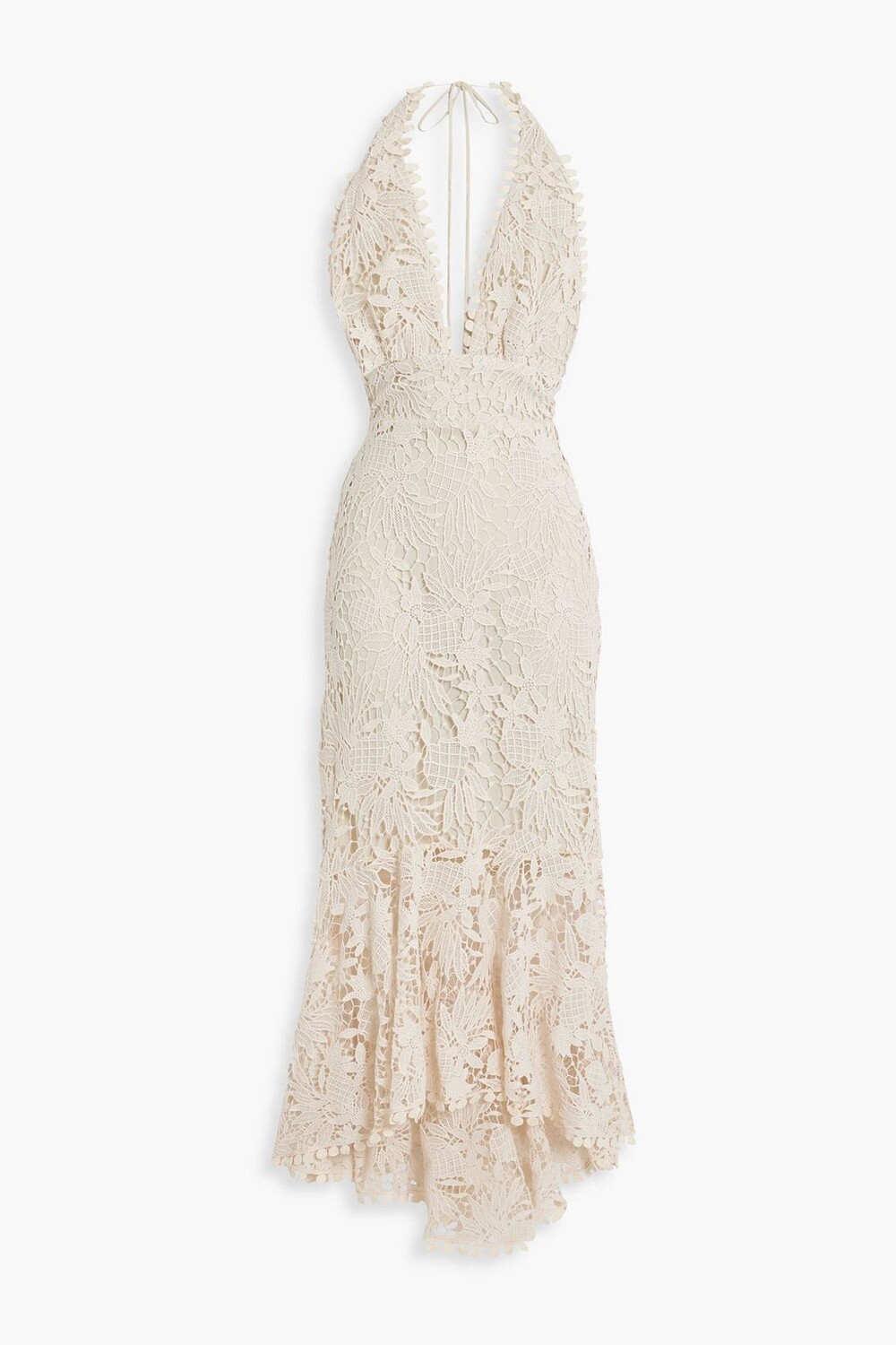 

Платье миди Midori из хлопкового гипюра и кружева с вырезом халтер MARIA LUCIA HOHAN, кремовый