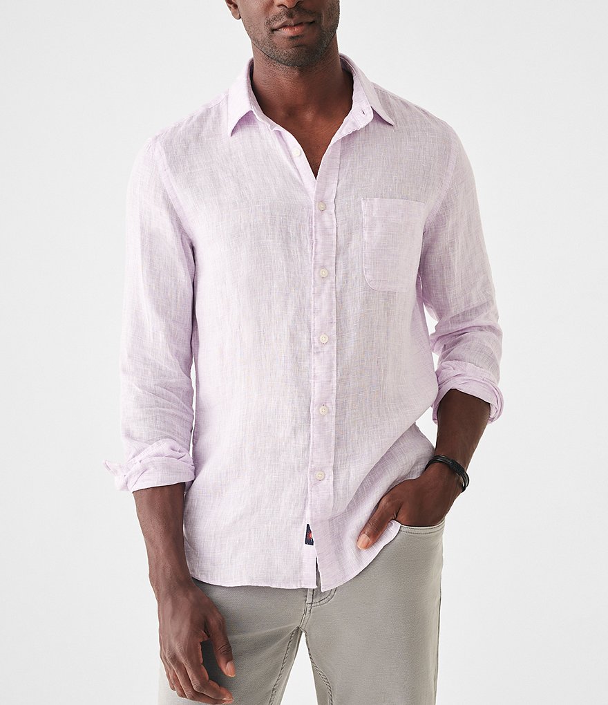 Льняная тканая рубашка Faherty Laguna с длинными рукавами, фиолетовый