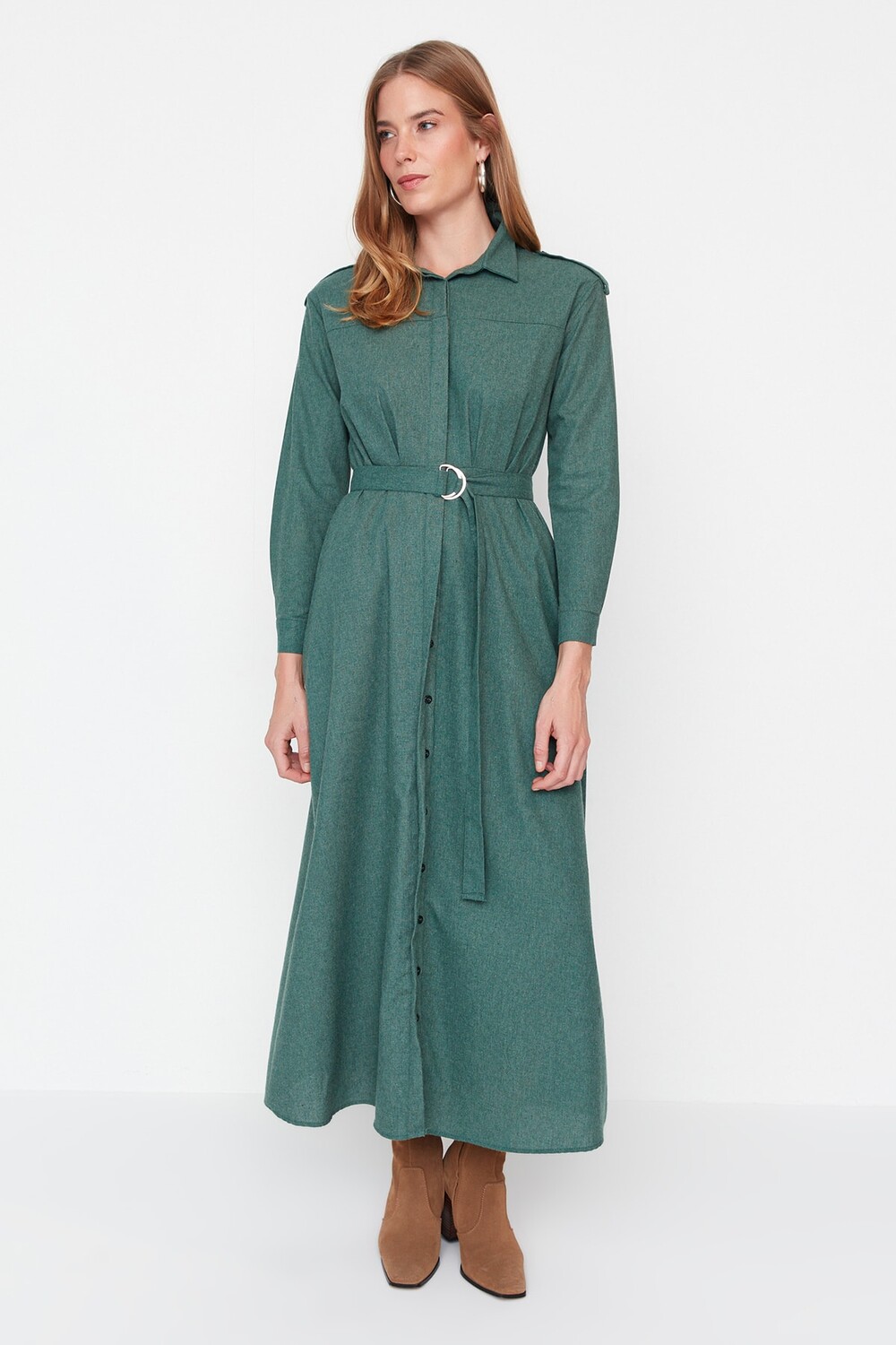 

Платье - Хаки - Платье-рубашка Trendyol Modest