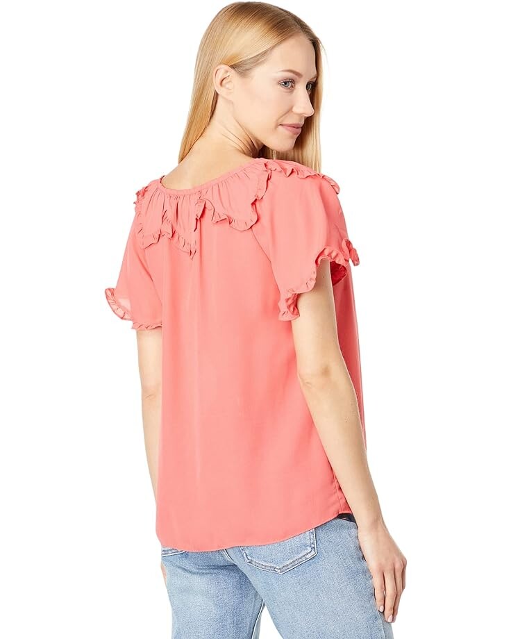 

Блуза Max Studio Short Sleeve Neck Tie Blouse, коралловый