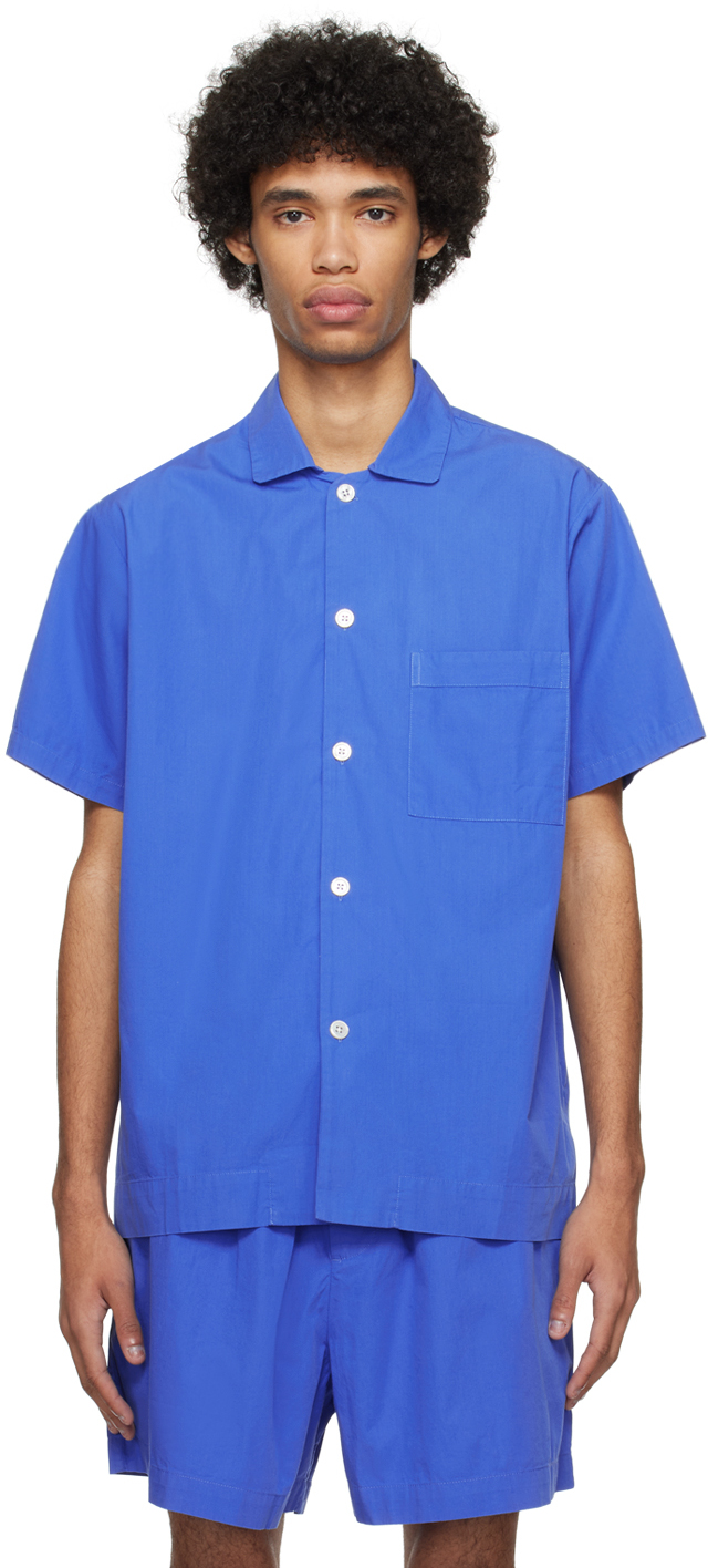 Синяя пижамная рубашка с коротким рукавом Tekla, цвет Royal blue