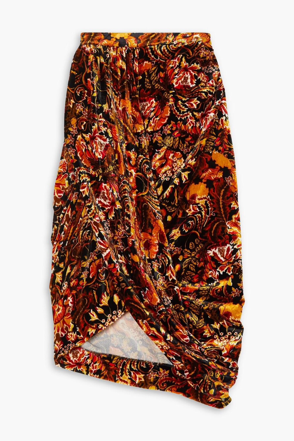 

Бархатная юбка с запахом и драпированным принтом Dries Van Noten, оранжевый