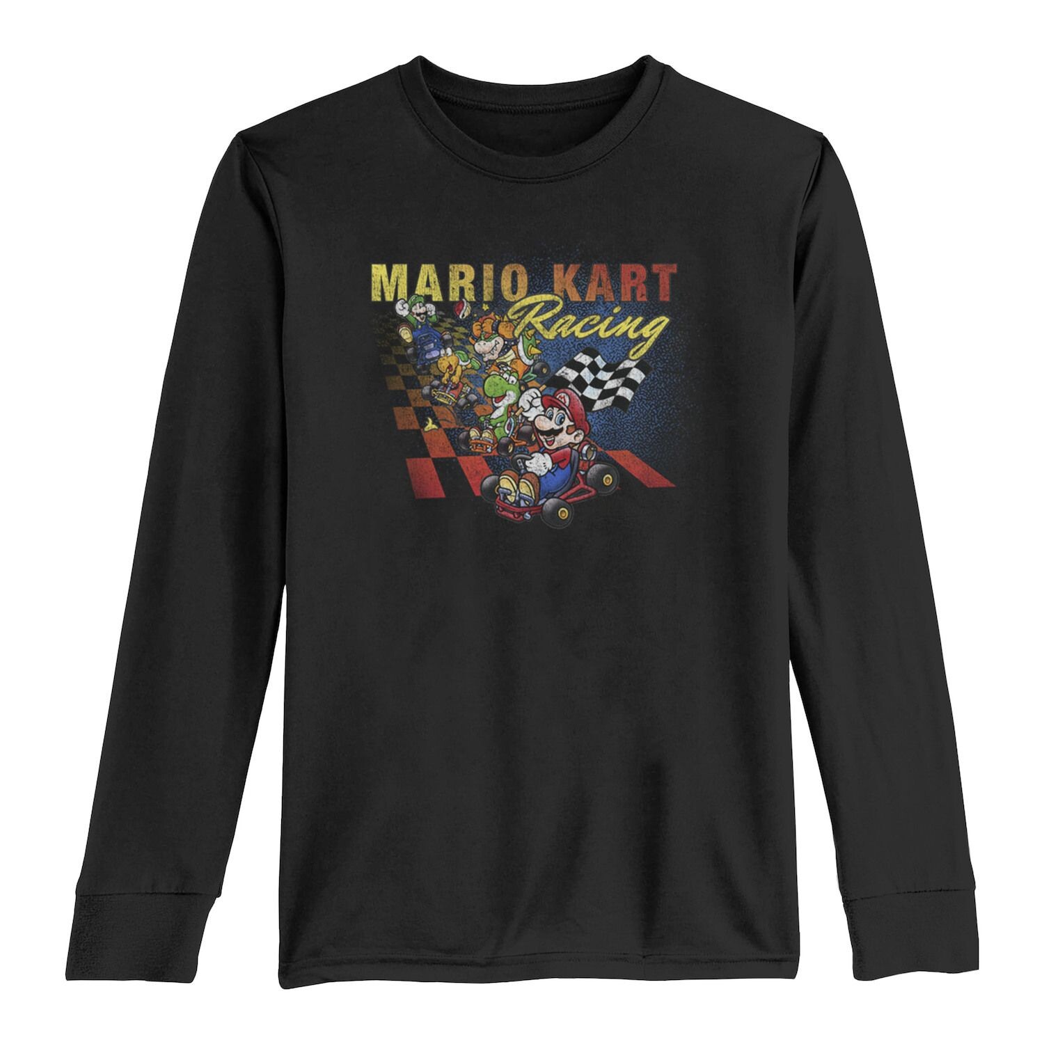 

Футболка с графическим рисунком и длинными рукавами с портретом и флагом Mario Kart Racing для мальчиков 8–20 лет Licensed Character