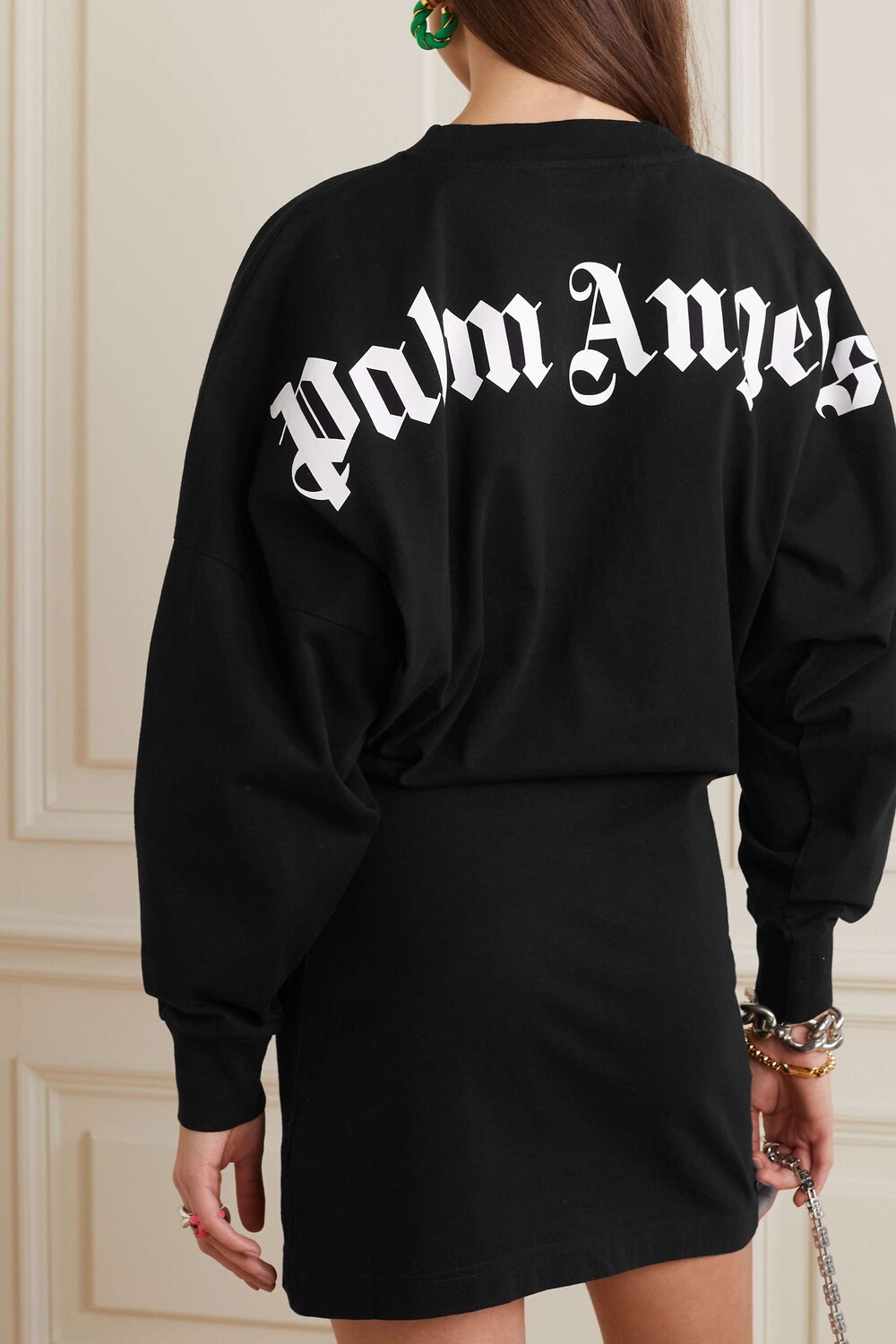 

PALM ANGELS Платье мини из хлопкового джерси с принтом, черный