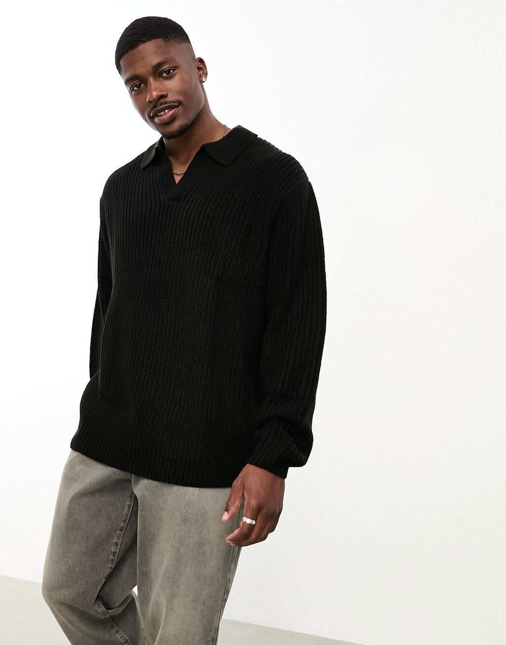 

Черный вязаный джемпер в рубчик в рубчик ASOS DESIGN