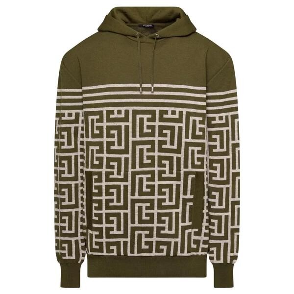 

Футболка military hoodie with monogram and stripes in Balmain, зеленый