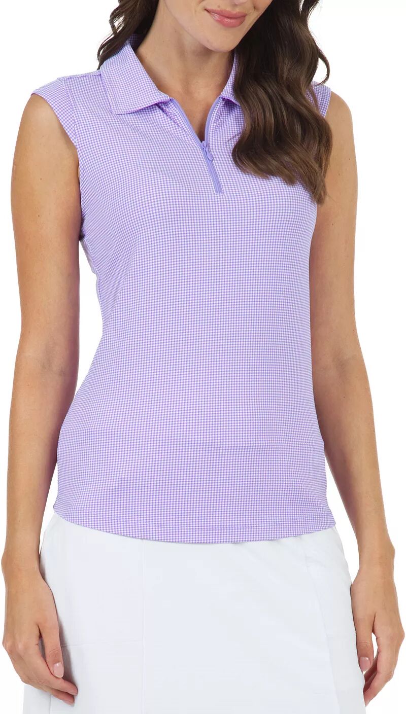 Ibkul Женская рубашка-поло для гольфа без рукавов в клетку в мини-клетку, лаванда/белый