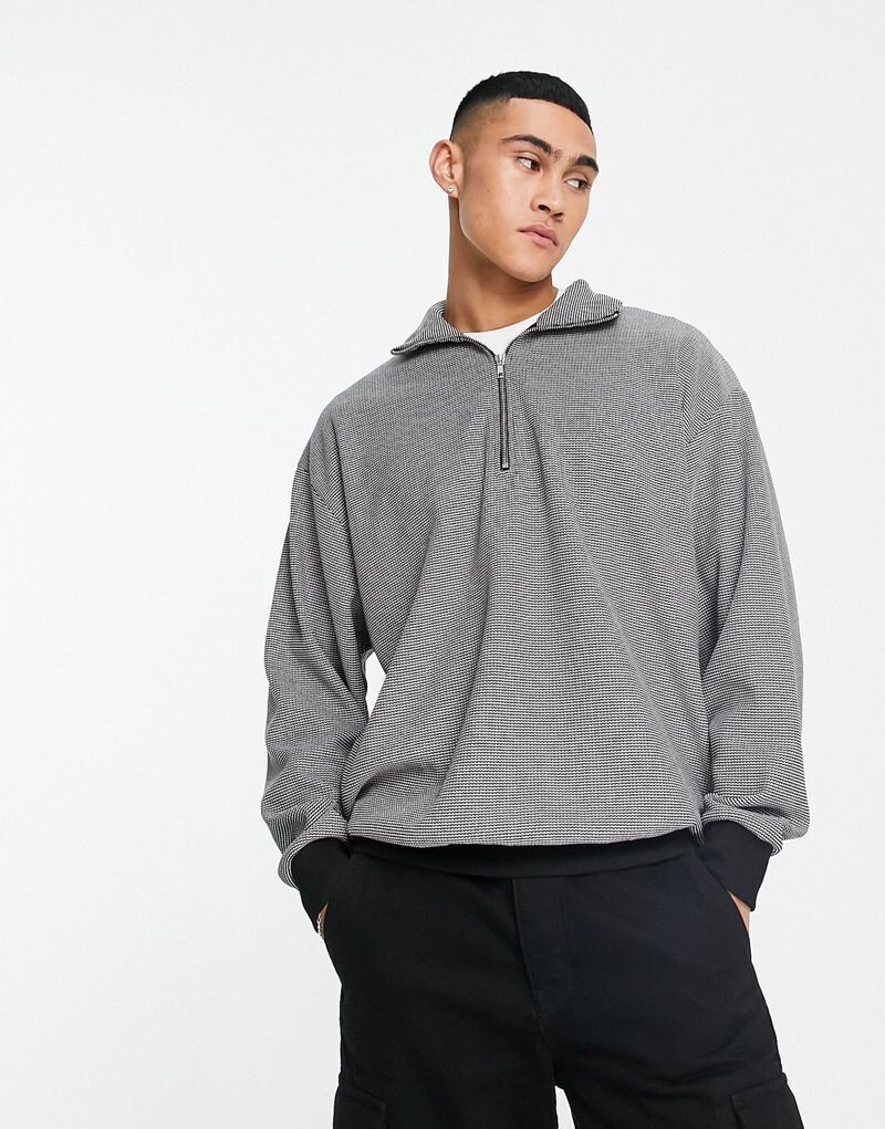 

Черно-белая объемная фактурная толстовка с половиной молнии ASOS