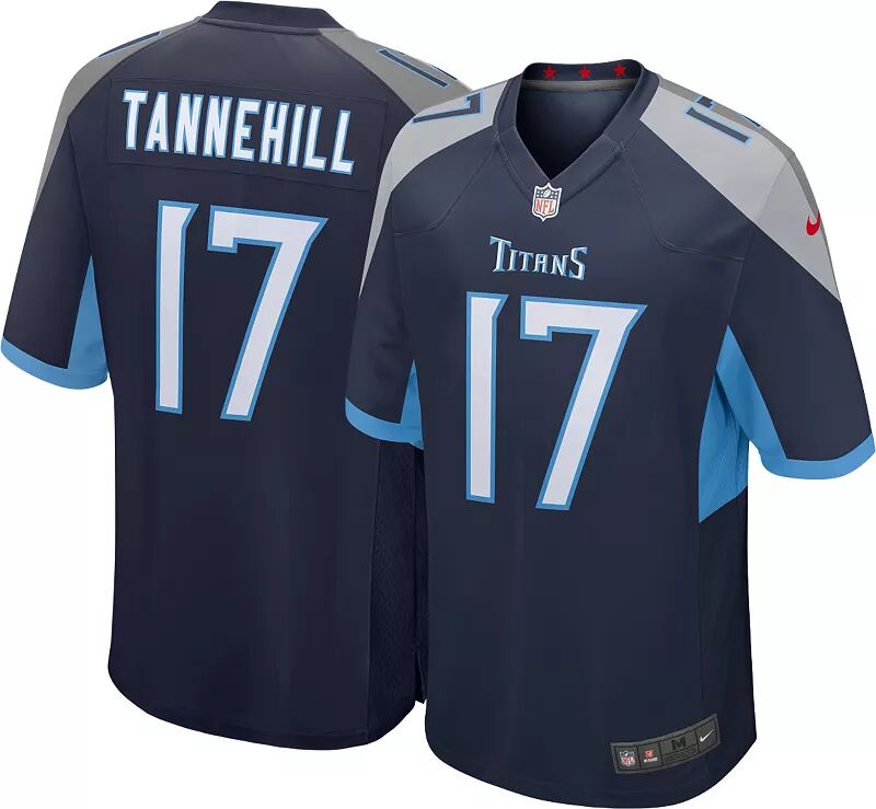 

Мужская футболка Nike Tennessee Titans Ryan Tannehill № 17 темно-синего игрового цвета