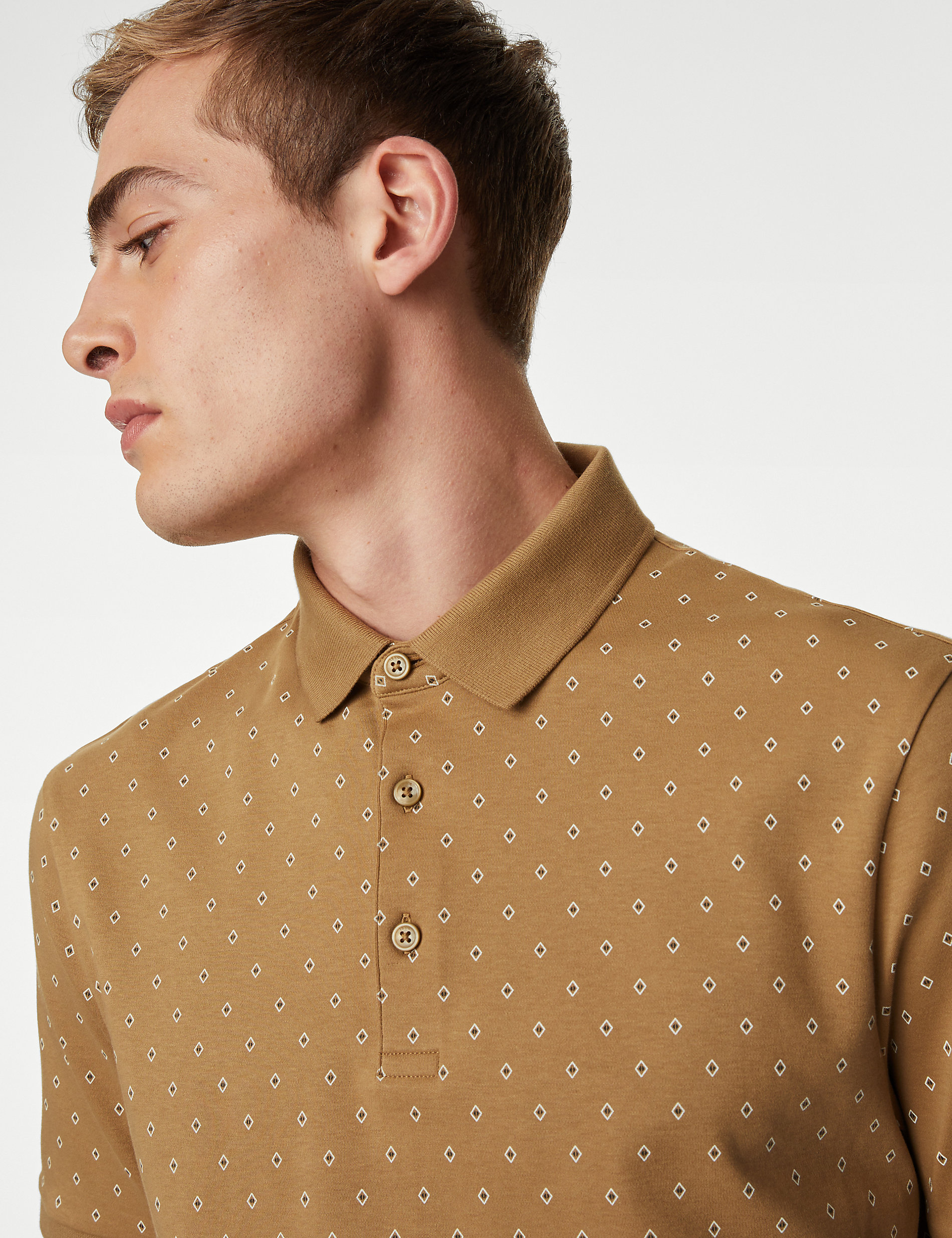 цена Рубашка поло из чистого хлопка с геометрическим принтом Marks & Spencer, серый