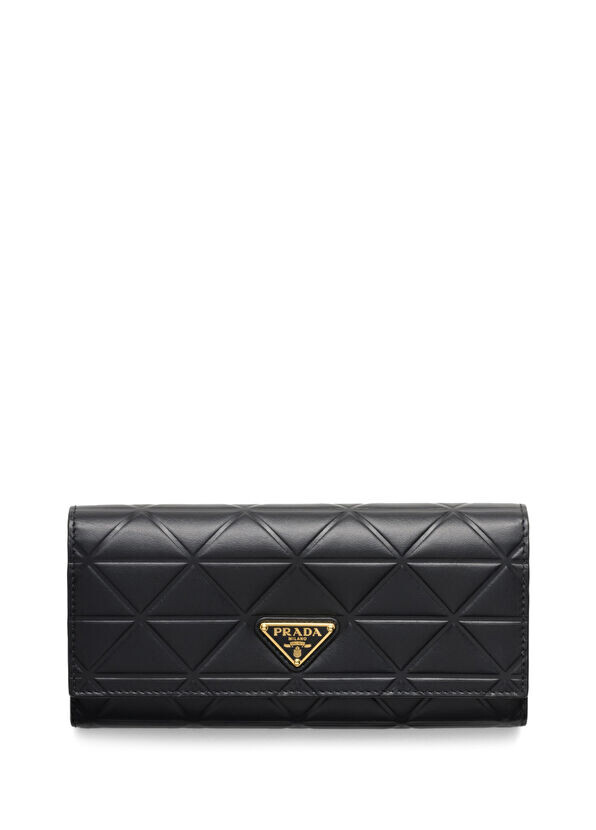 

Большой кожаный кошелек с треугольным узором. Prada, черный